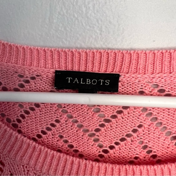 Talbots Womens PINK Open-Knit Chevron Pullover Linen Blend Sweater Sz L 3/4 Slee - Picture 7 of 11
